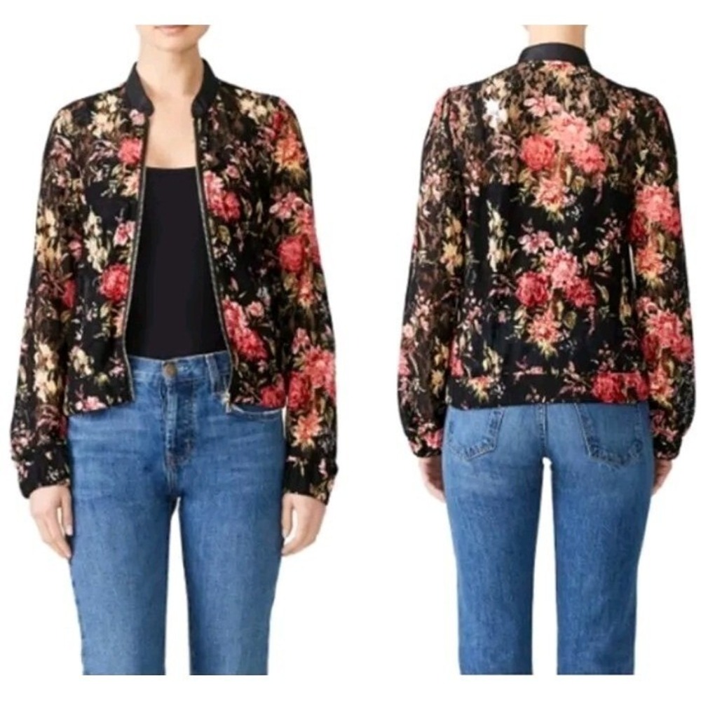 Floral Lace Jacket Rose Print Lightweight Size‎ 8 Full Zip Whimsigoth